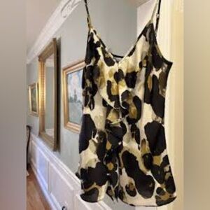 Cabi Black Brown Spotted Ruffled VNeck Size Medium with Adjustable Straps
